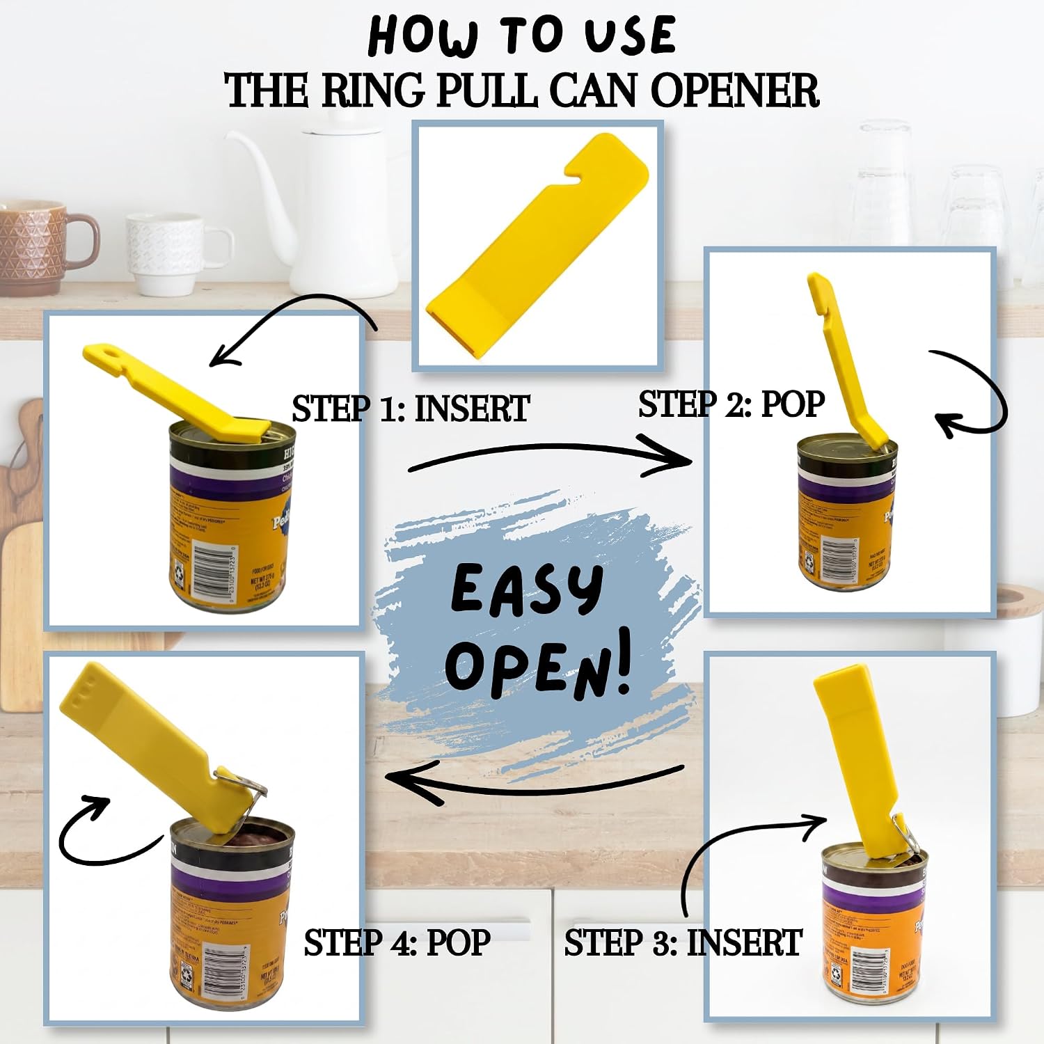 4-Pack Can Tab Opener Set, Bottle Cap Opener, Prescription Bottle Opener, Tab Opener & Mini Portable Opener, Easy Grip Assist Tool for Seniors, Arthritis & Weak Hands (Yellow) image 5