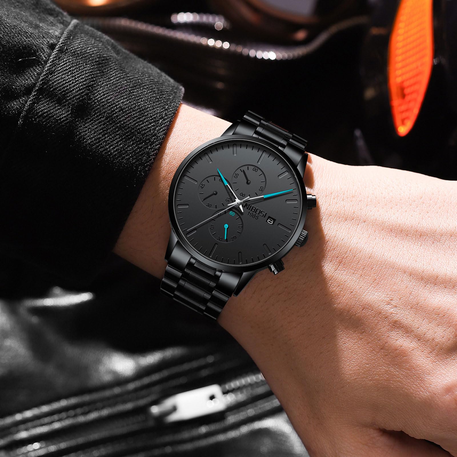 NIBOSI Herrenuhren Analog Chronograph Minimalist Schwarzes mit Datum | Wasserdicht Edelstahl Armband, Business Quarzuhr Militär Casual Uhren für Männer