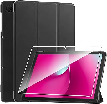 Case for T-Mobile REVVL Tab 2 5G,Protective Case with [1 Pack] Tempered Glass Screen Protector, [PU Leather] [Protective Ultra Thin][Stand Function] [Anti Scratch]-Black