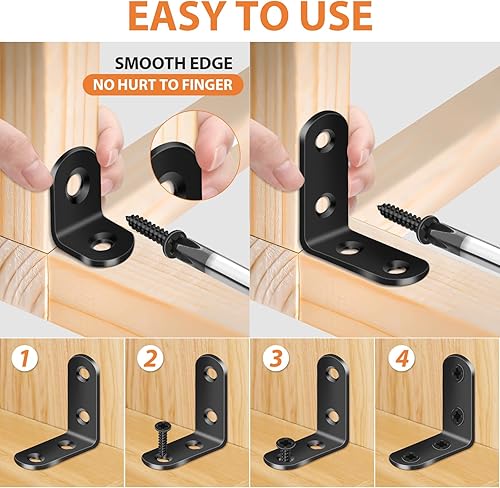 Miniatura 5 de MAPVOLUT - 32 soportes de esquina en L, soportes en L resistentes negros para estantes con 100 tornillos, soporte de estante de metal en ángulo