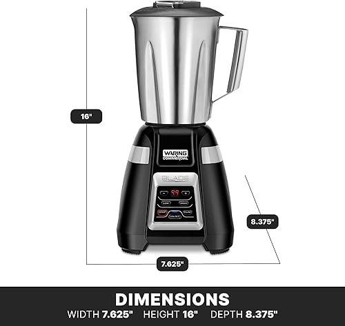 Miniatura 6 de Waring Licuadora comercial BB340 Blade 1 HP, teclado de 2 velocidades con pulso y temporizador de cuenta regresiva de 99 segundos, recipiente de