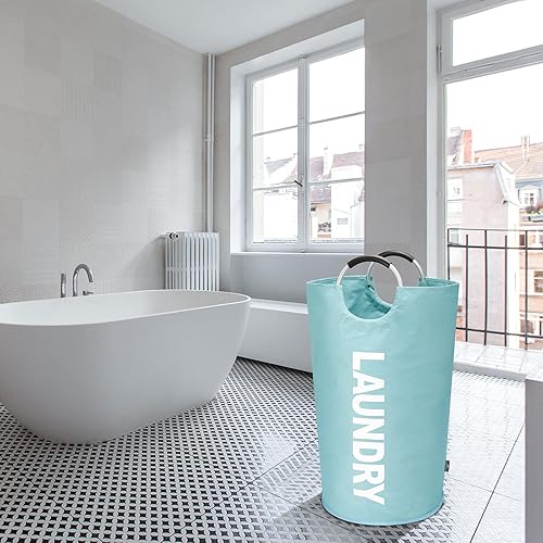 Miniatura 9 de DOKEHOM Cesta de lavandería grande de 90 L, bolsa de lavandería plegable, cesta de ropa alta independiente, contenedor de lavado plegable (azul