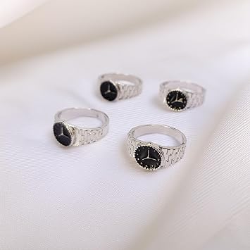 Miniature Watch Ring 4pcs Stylish Metal Fashion Rings for Dollhouse Decor Silver