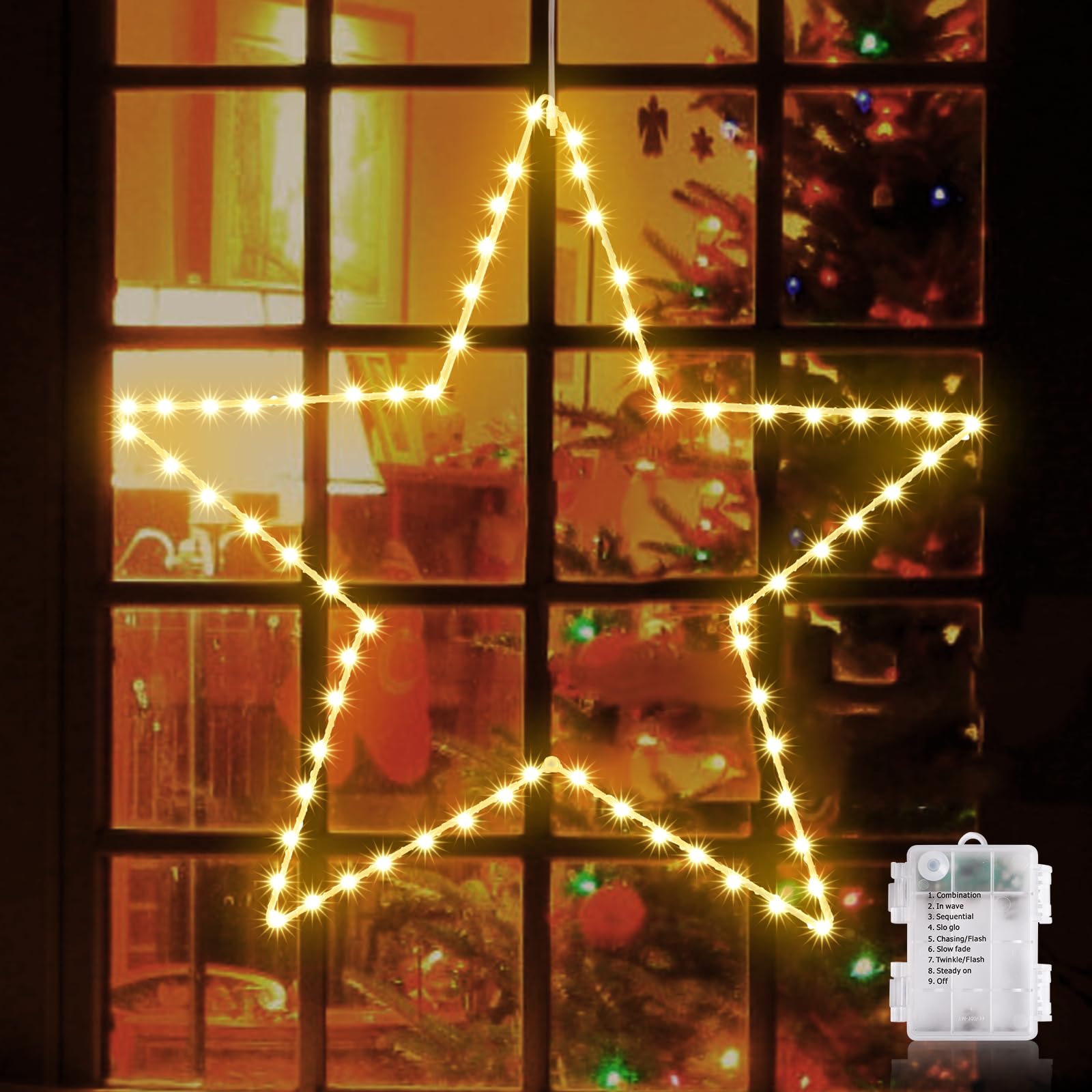 GlobaLink Weihnachtsstern-Beleuchtung faltbar 50cm XXL 70LED warmweiß | Batteriebetrieben, für Weihnachten, Outdoor, Schlafzimmer und Fenster