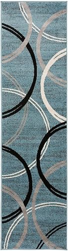 Miniatura 2 de Rugshop - Alfombra de pasillo moderna con diseño de círculos ondulados, alfombra sin desprendimiento para pasillo, cocina o entrada, azul, 2 x 7.2