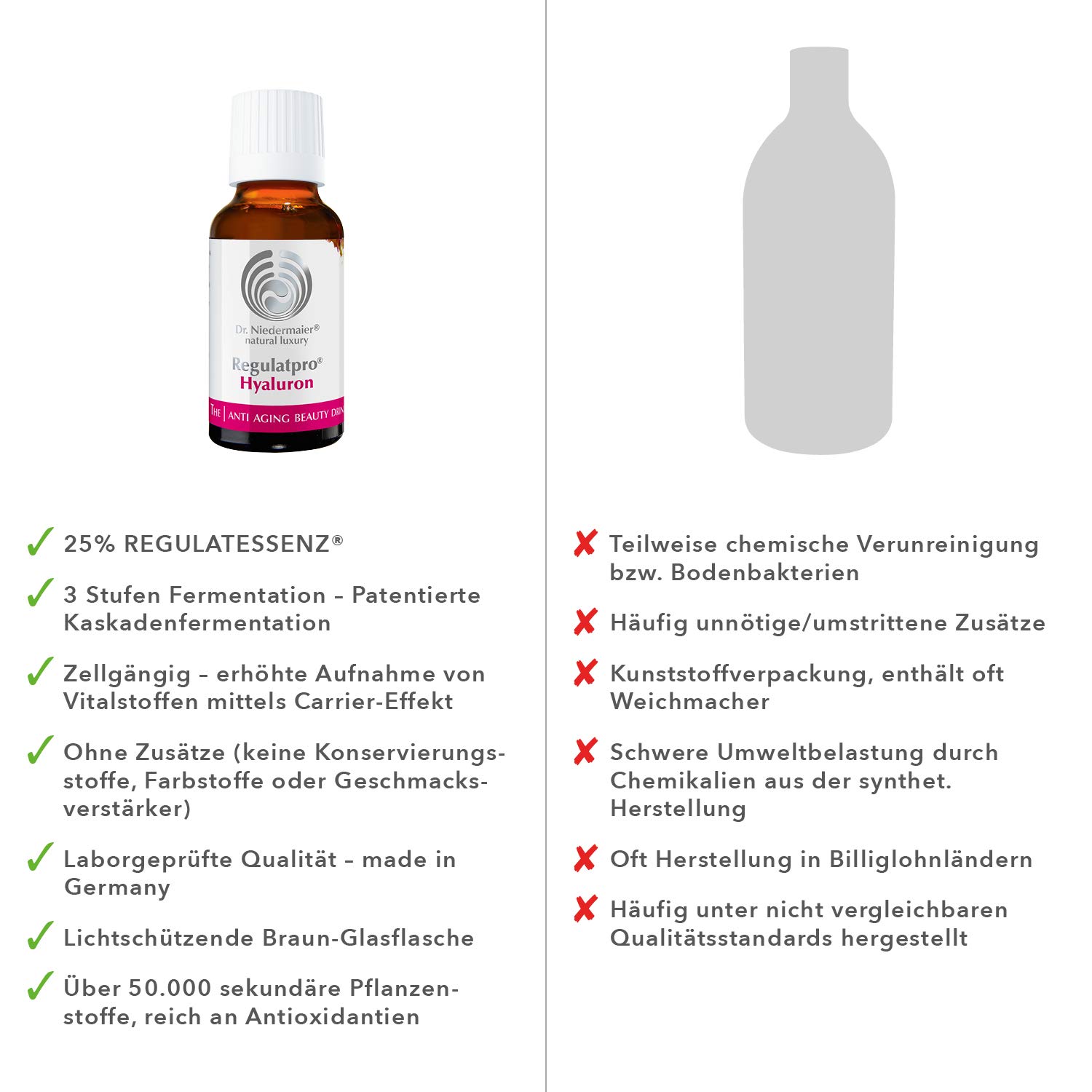Dr. Niedermaier Regulatpro® Hyaluron I Beauty Drink mit Hyaluronsäure, Vitamin C, Vitamin D, Biotin, Zink und Kupfer I Anti-Aging I Hyaluron zum Trinken I 350ml