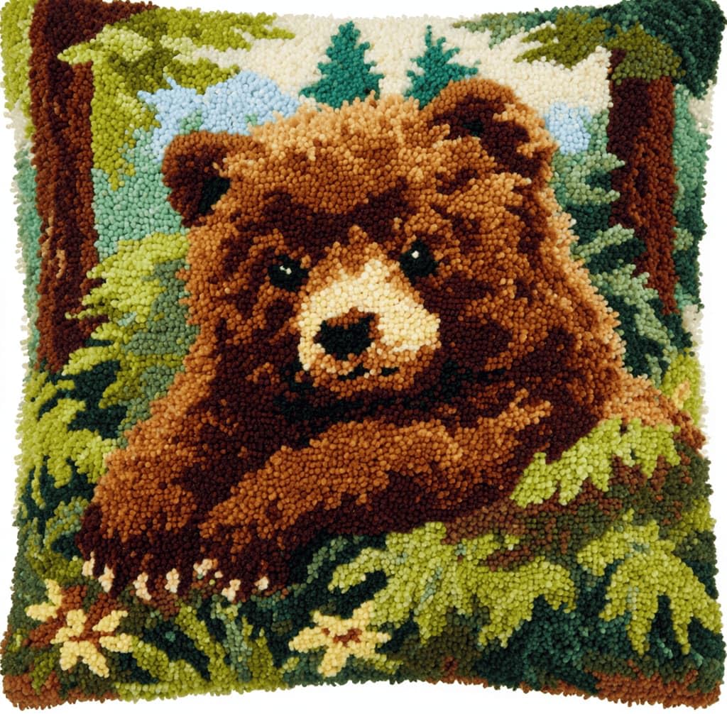 Kitquiver Latch Hook DIY Pillow Kit,Bear Handmade Cushion Cover 43X43Cm
