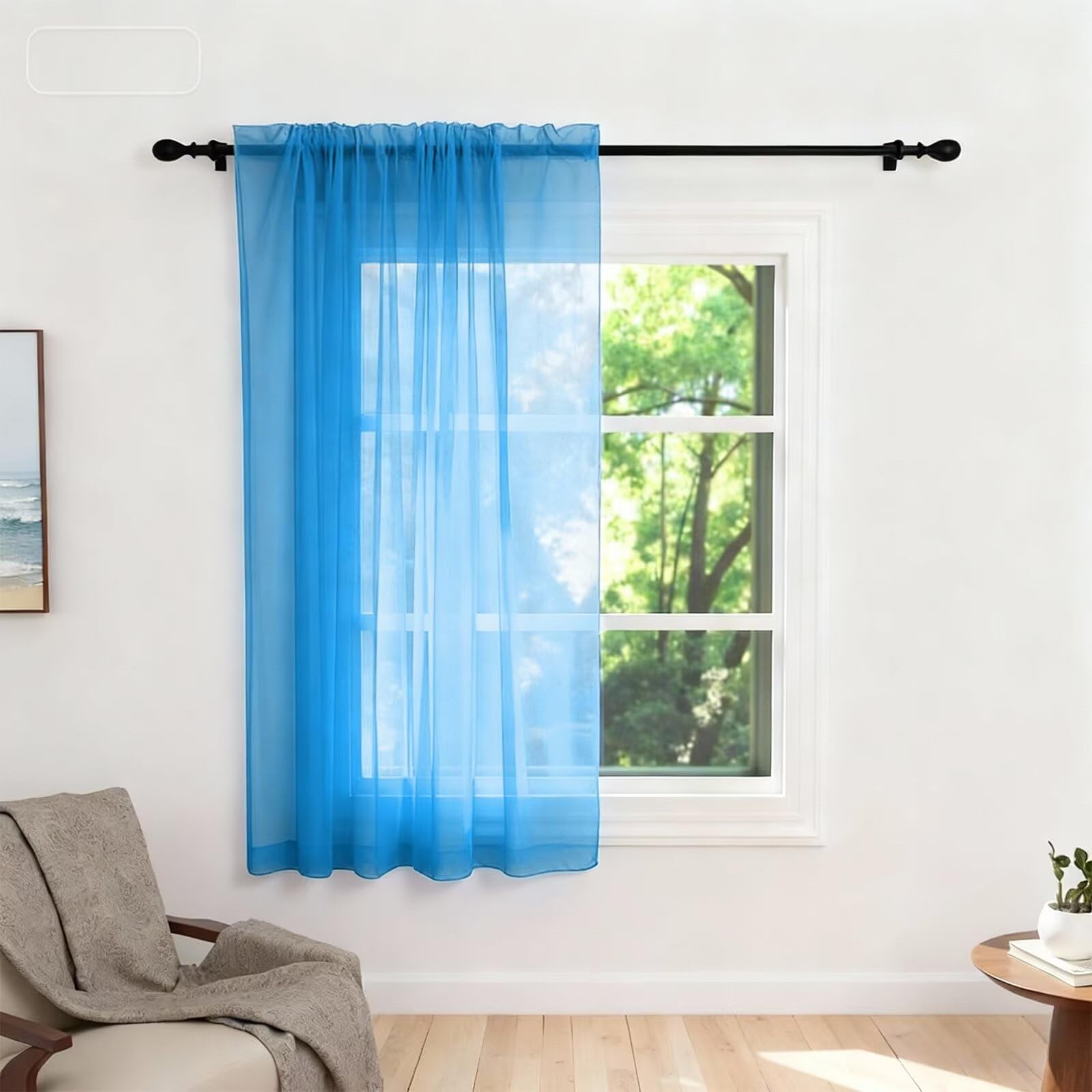 Zdada Net Curtains for Windows 54 Drop, Blue Voile Curtains 1 Panel