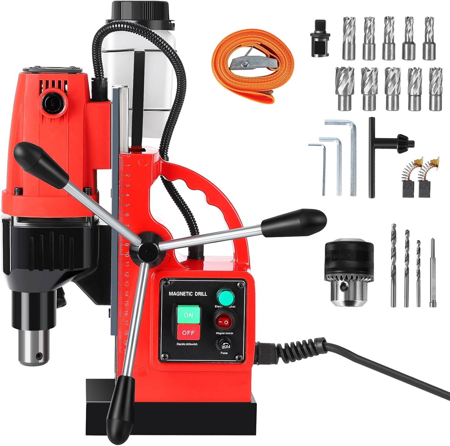 1300W Portable Magnetic Drill, 810 RPM, 1.6 Inch Boring Diameter, Double Track, with 11Pcs Drill Bits, for Industrial and Home Improvement
