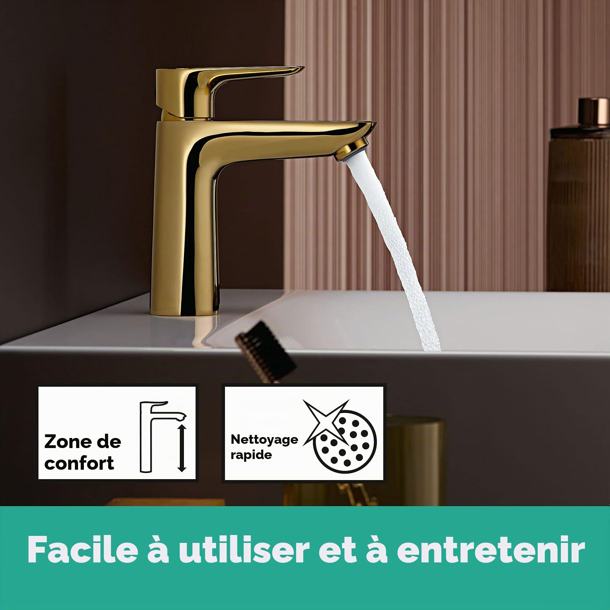 Hansgrohe Mitigeur monocommande, Silicone, Aspect Doré Poli, Hauteur sous bec 110 mm