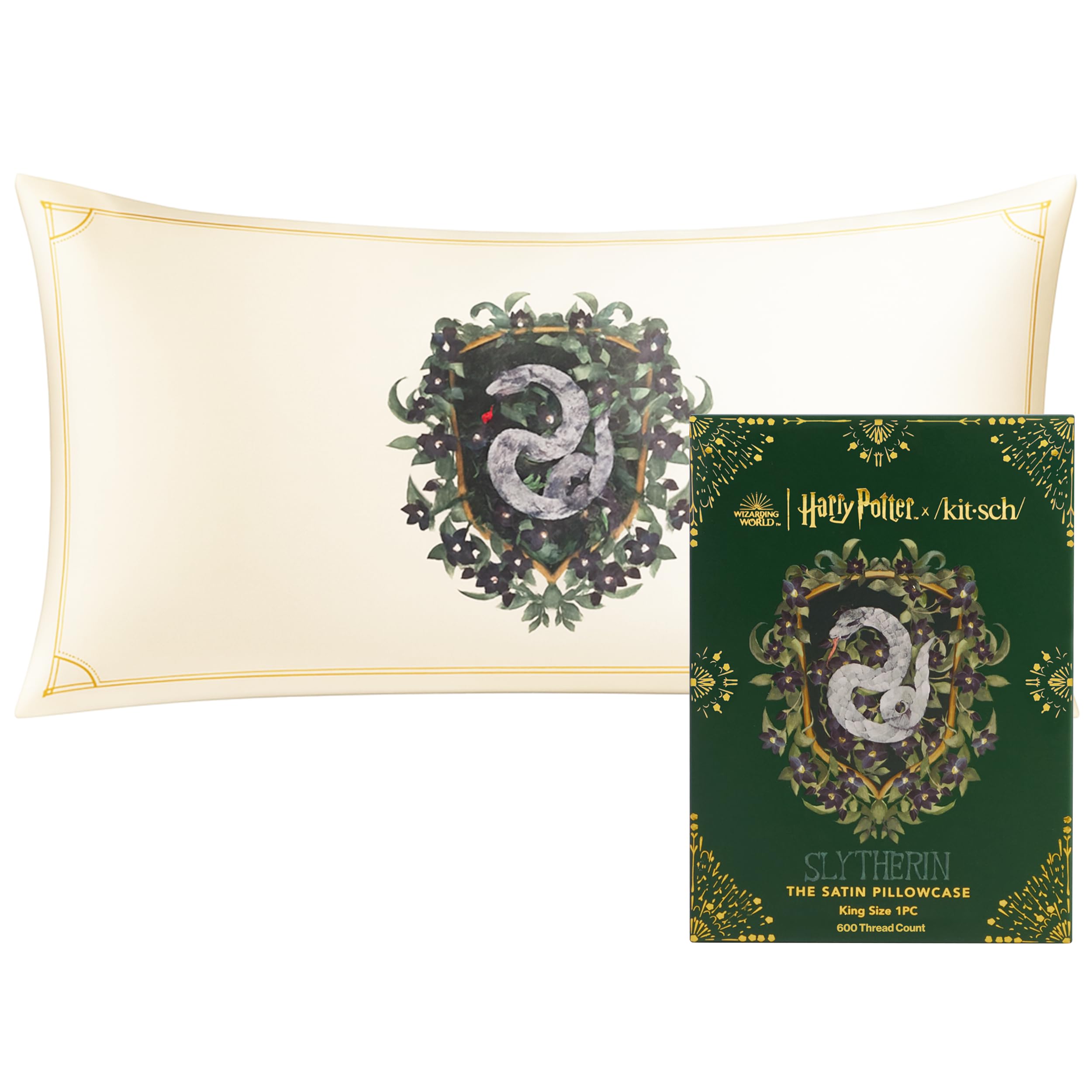 Kitsch & Harry Potter Satin Pillowcase W/Zipper - Size 19x36, Slytherin | Softer Than Silk Pillow Cases, Smooth Cooling Satin Pillow Case Perfect for Toddlers, Wrinkle-Free, and Machine Washable