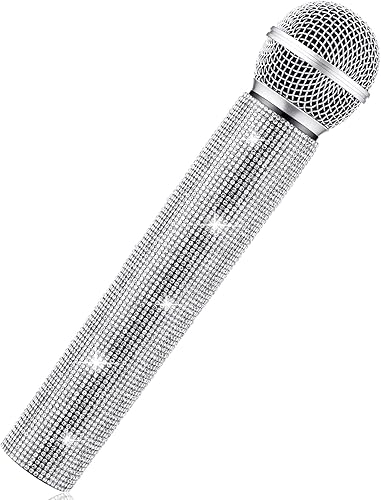 Micrófono de juguete micrófono brillante falso micrófono de juego de plástico disfraz de escenario micrófono con diamantes de imitación micrófonos