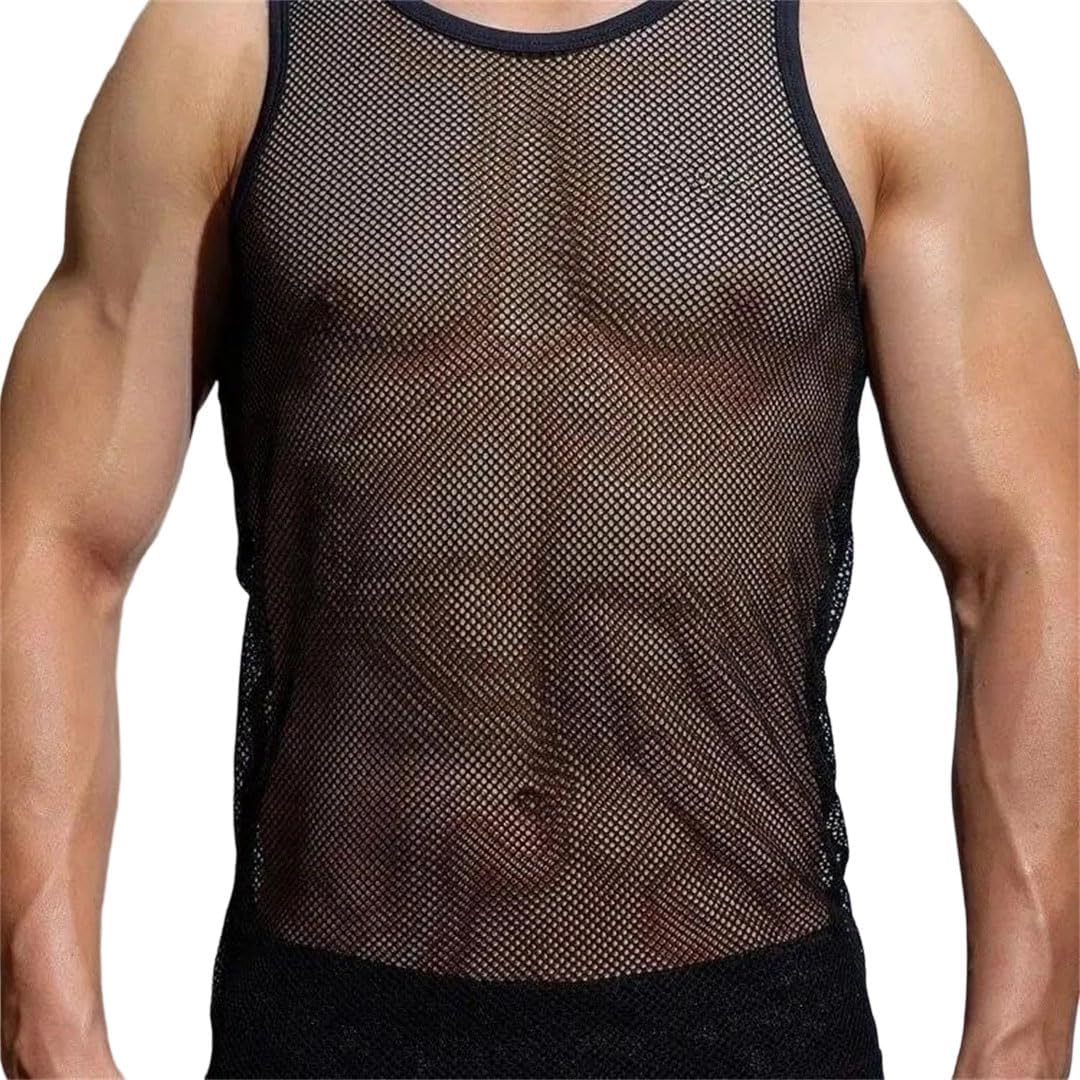 Men Tank Tops Mesh Breathable Sleeveless Sheer Lightweight Casual Vest
