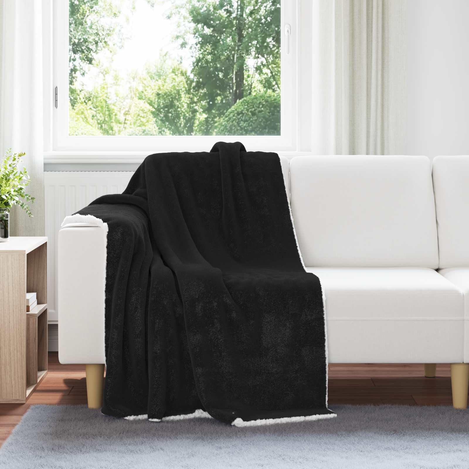 Générique Fleecedecke, 130 x 150 cm, Schwarz | Leicht 480 g, maschinenwaschbar, für Sofa oder Bett, ideal für Herbst und Frühling