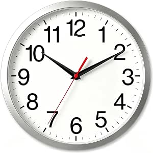 Rohioue 8 Inch Silver Analog Silent Wall Clock