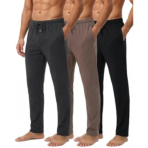 Real Essentials 3 Pack: Men's Cotton Pajama Pants Soft PJ Lounge Bottoms Loungewear Elastic Waist Pockets (Big and Tall)