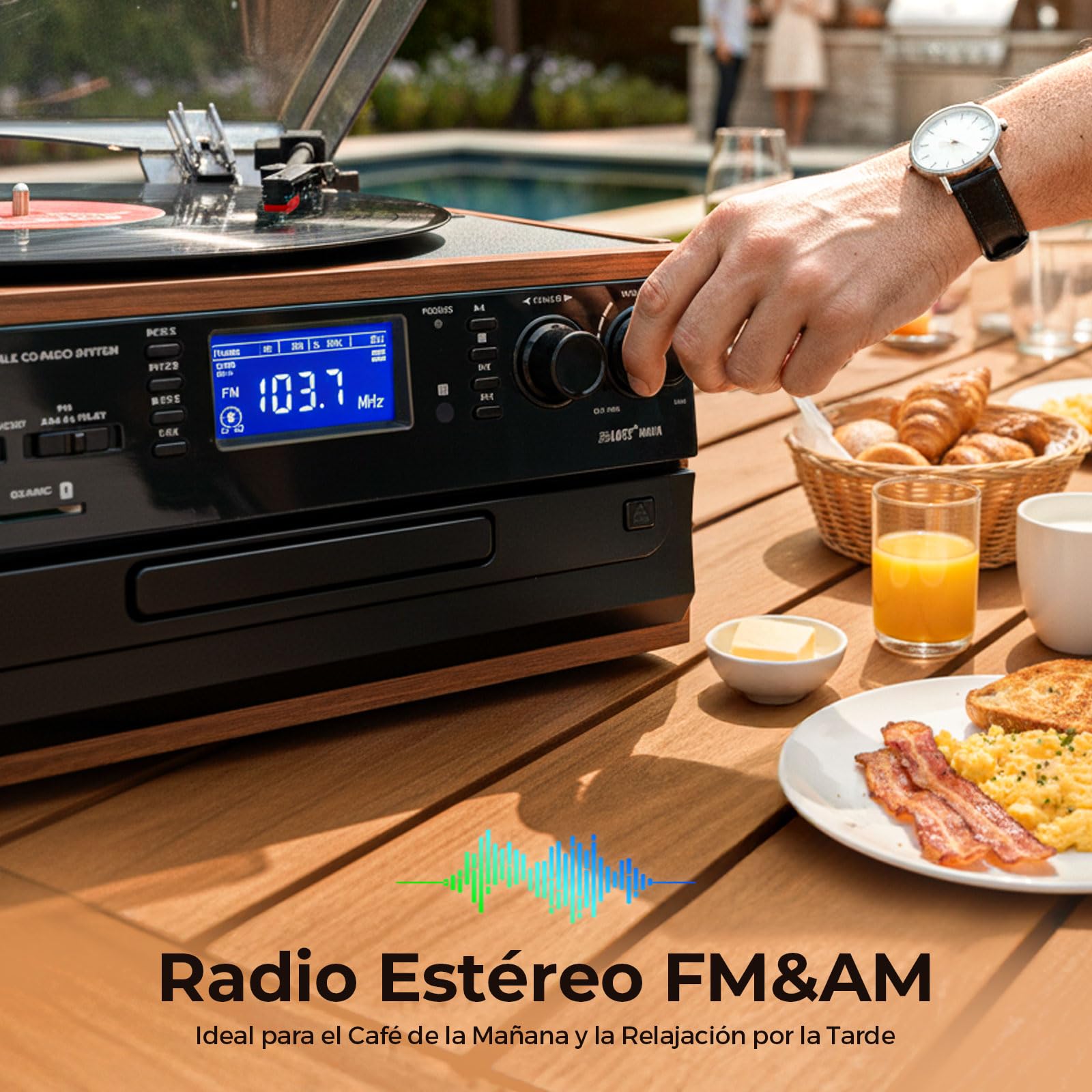 ORCC Tocadiscos Bluetooth 10 en 1 para discos de vinilo con altavoz, casete de CD de vinilo AUX a MP3 USB/SD codificación convertido, radio, conector de auriculares, RCA, control remoto