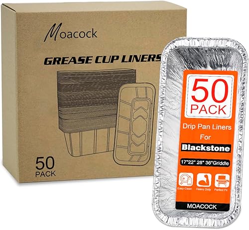 50Pack Drip Pan Compatible for Blackstone Griddles 28 & 36 & 30 & 22 & 17 Inches, Aluminum Foil Grease Drip Pans, Grill Grease Tray Griddle