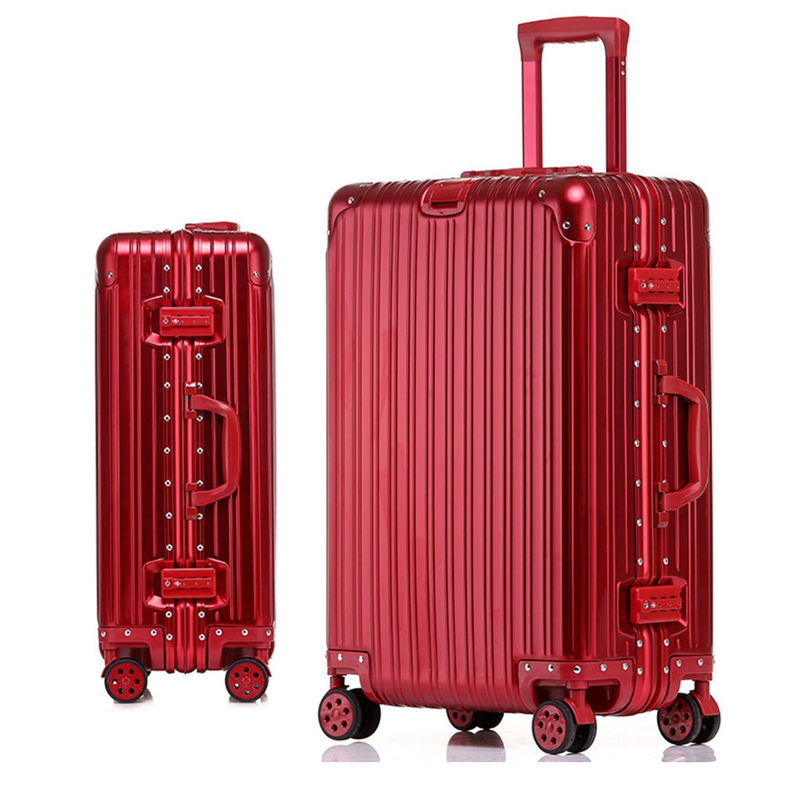 Giiyoew Red Aluminium Suitcase Large Silver Suitcase Cabin Suitcase Hand Luggage Suitcase With Spinner Wheels Tsa Combination Lock,,20In