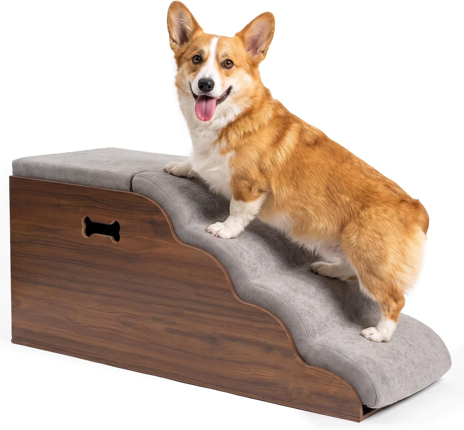Veehoo Dog Stairs for Bed Couch with Storage, 4-Step Wooden Dog Ramp 17''H