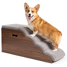 Veehoo Dog Stairs for Bed Couch with Storage, 4-Step Wooden Dog Ramp 17''H