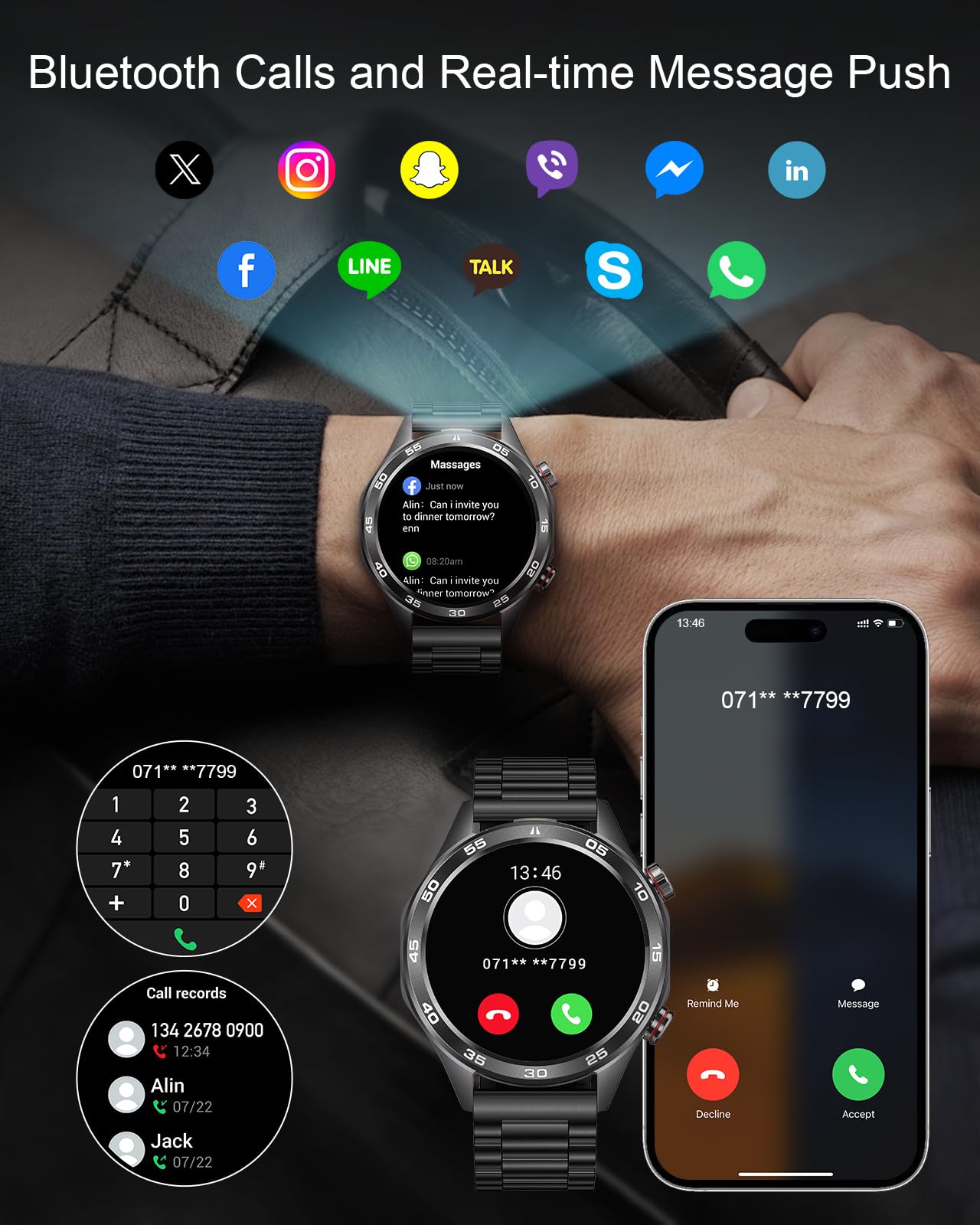 MEGALITH Inteligentne zegarki dla mężczyzn Fitness: Sport Tracker Zdrowie - monitor ciśnienia krwi tętna czarny smartwatch dla systemu Android iOS