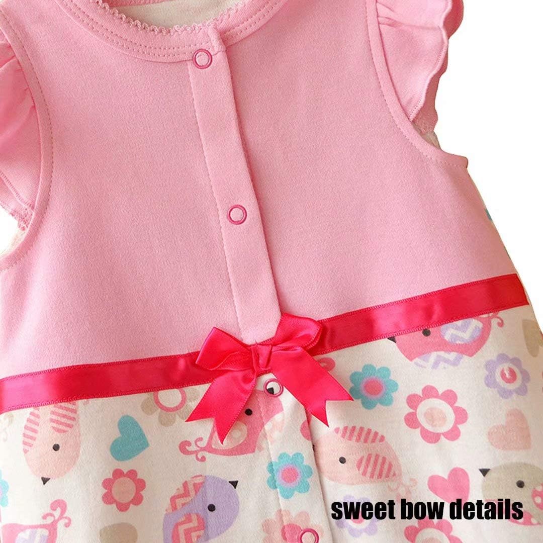 Baby Girls' Cotton Rompers, Infant Summer Clothes 0-12 Months, Pack of 3 - Image 5
