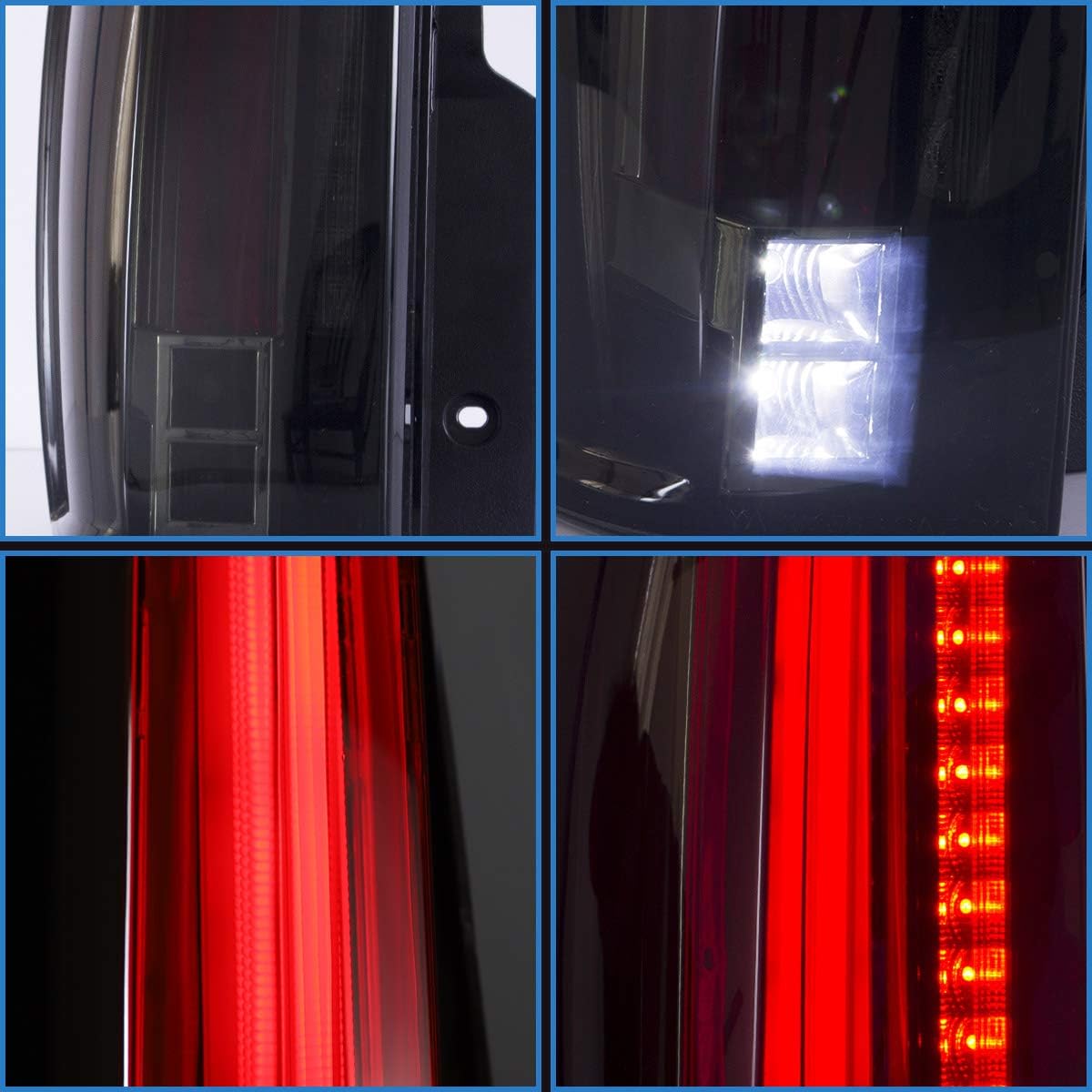 VLAND Led Tail lights Compatible with Cadillac Escalade 2007-2014 (Not Fit GMC and Hybird Models) 6Holes with 5Pins Red Turn Signal, Smoke/Tinted Lens