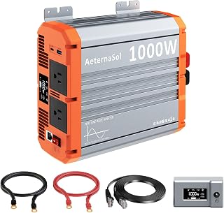 1000W Pure Sine Wave Inverter 12V DC to AC 110V/120V, RV Inverter with Remote, Solar Battery Inverter 12V Inverter for Power Outage Pickup Shed, 2 AC Outlets, USB&Type-C 30W, 2 LCD Screens, Surge2000W