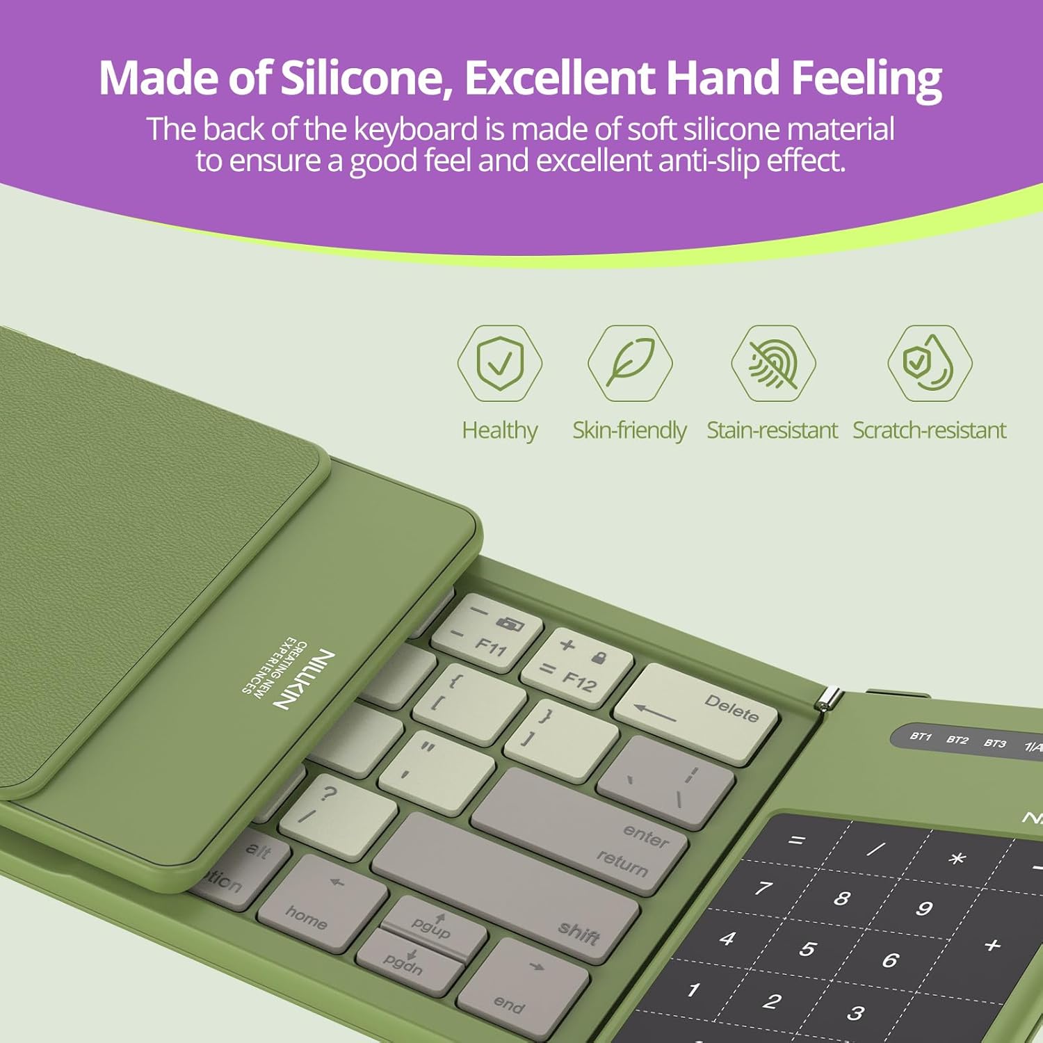 Nillkin Pocket Foldable Keyboard with Touchpad & Wireless Bluetooth, Portable Travel Keyboard for Home or Mobile Office Replaces Keypads and Mouse Combo, Compatible with iPad, Laptop, Tablet - Green