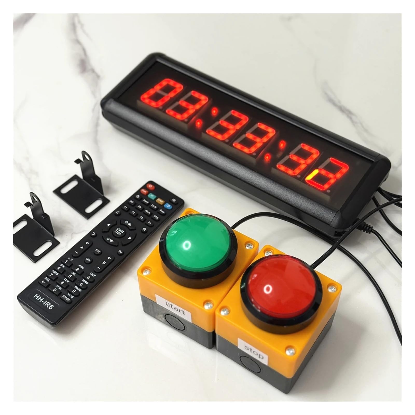 Reloj Led de Cuenta atrás con botón de 1,5 pulgadas y 29cm, cronómetro deportivo, con botón de línea de zumbador, reinicio de tiempo de juego Control sencillo(6CM small button)