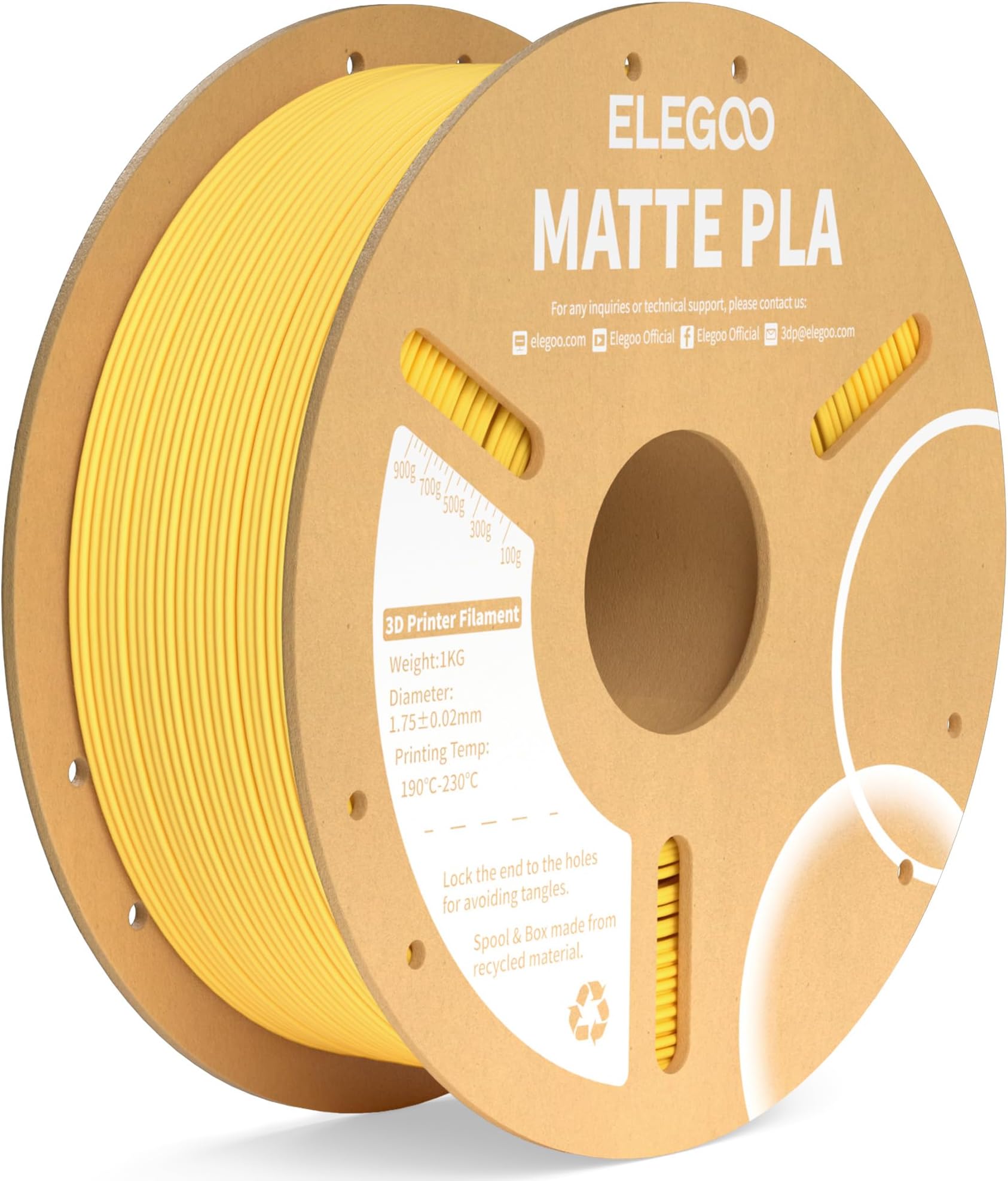 ELEGOO(エレグー) マット PLA フィラメント サンシャインイエロー 1KG、1.75mm 3Dプリンターフィラメント寸法精度+/- 0.02mm、1kg カーボードスプール (2.2ポンド) ほとんどのFDM 3Dプリンター用