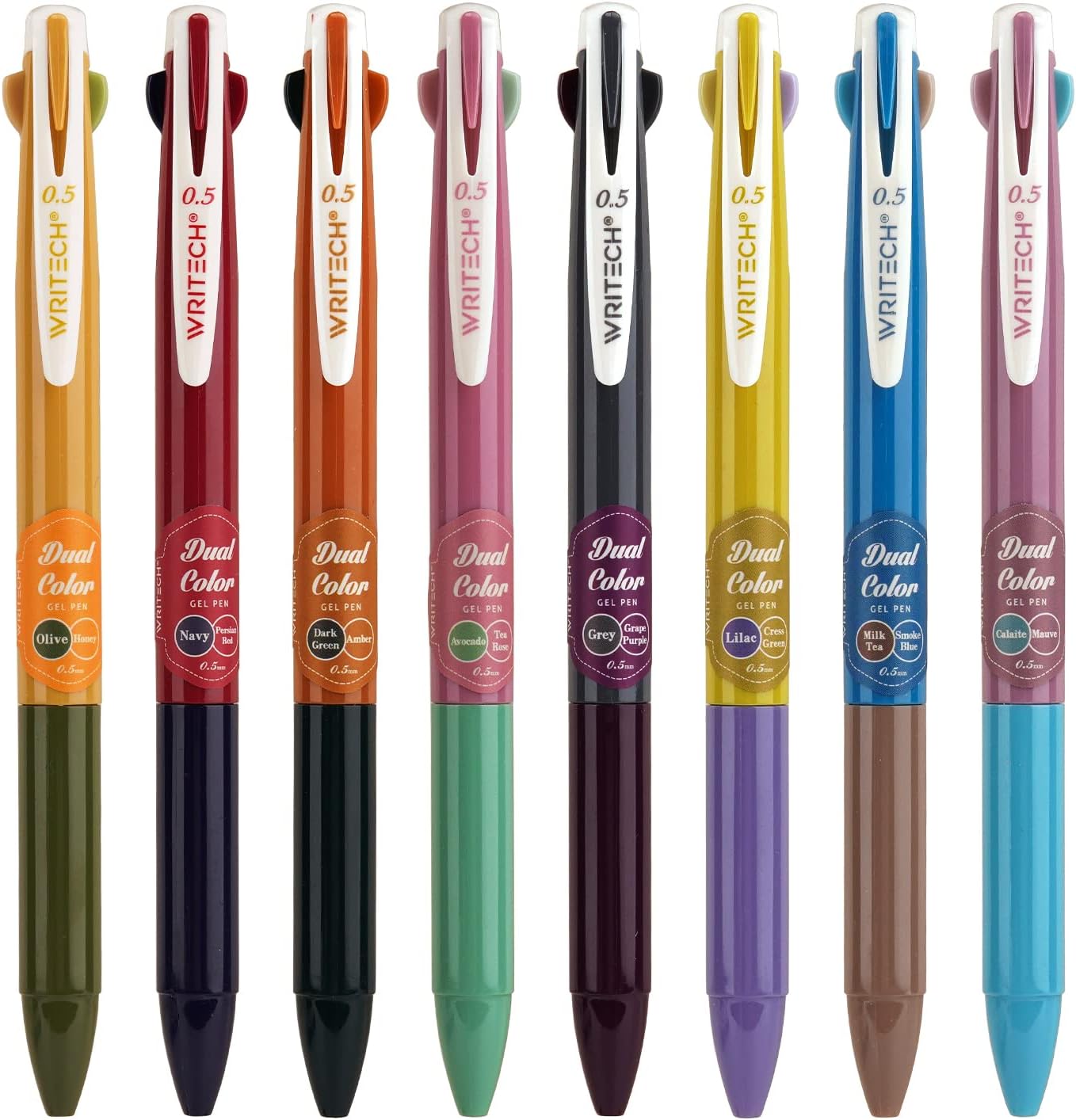 Retractable Gel Ink Pens: Multi Colored 2 in 1 Colorful Click Pen Assorted Color 8ct Extra Fine Point Tip 0.5mm Journaling Smooth Writing Note Taking Coloring No Bleed & Smear Smudge