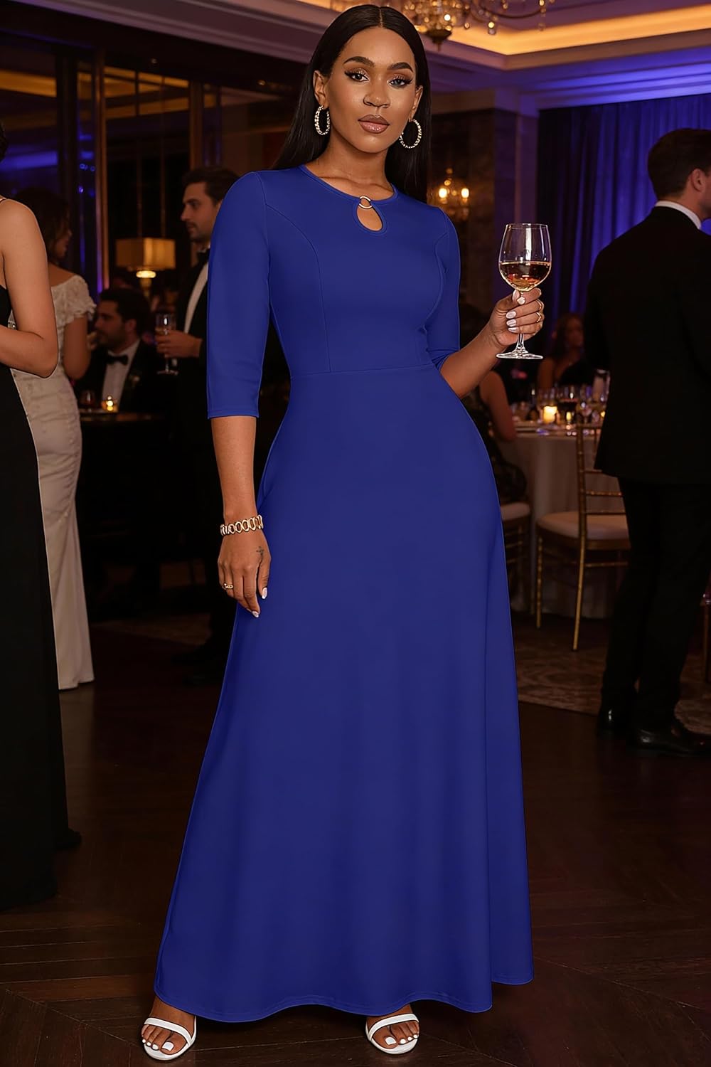 FANDEE Women's Maxi Dress Casual Boho Plain Long Dresses 3/4 Sleeve with Pockets - Image 6