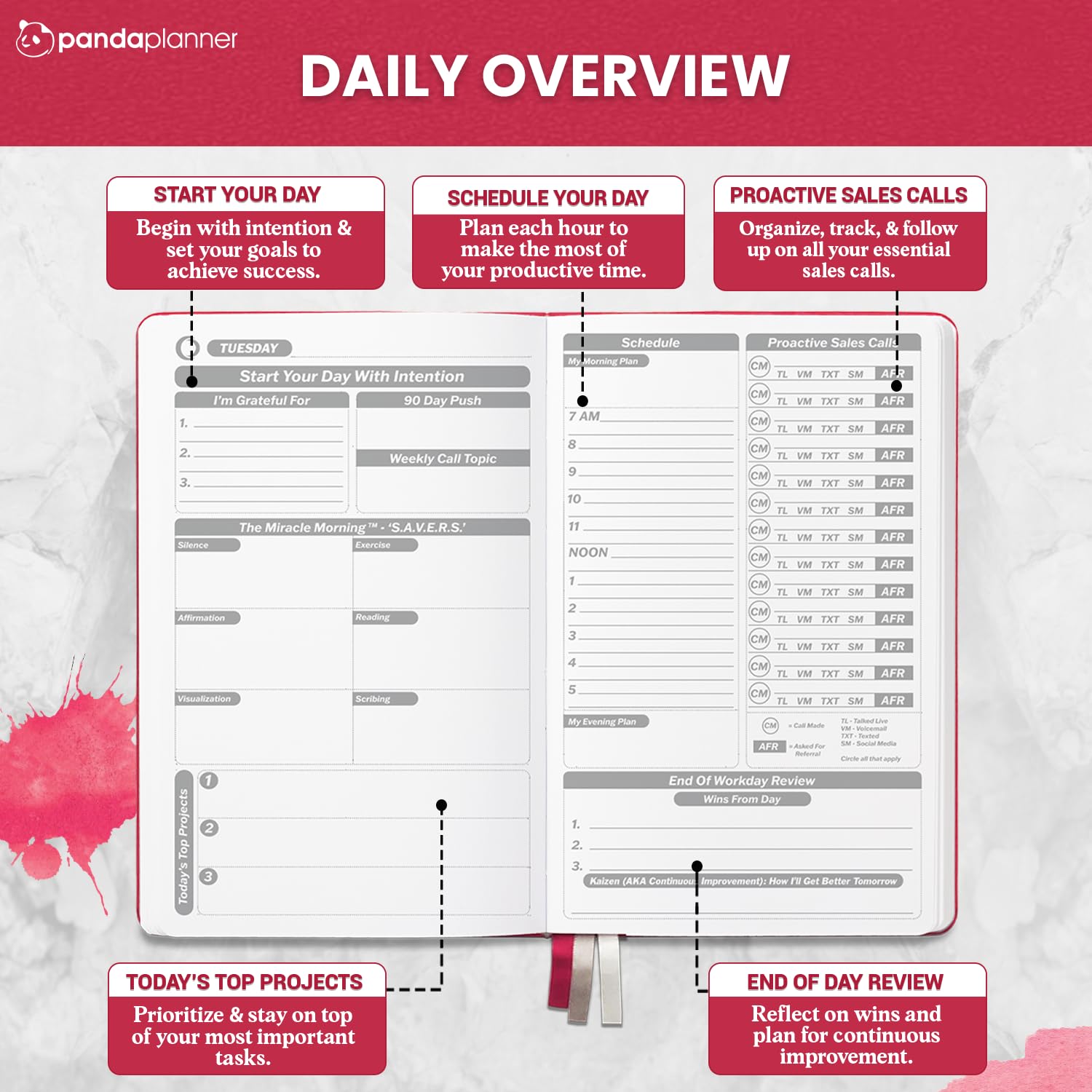 Panda Planner Sales Pro Planner 2026, agenda sin fecha de 90 días, color rojo | Diseños mensuales, semanales y diarios, seguimiento de ventas, 5.75 x 8.25 pulgadas, tapa suave, papel de alta calidad