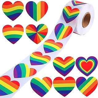500 Pieces Valentine's Day Stickers Gay Pride Stickers Heart-Shaped Love Rainbow Stickers Gay Love Stickers for Laptop Water Bottle Luggage Skateboard Gay Pride Party Accessories （38mm）