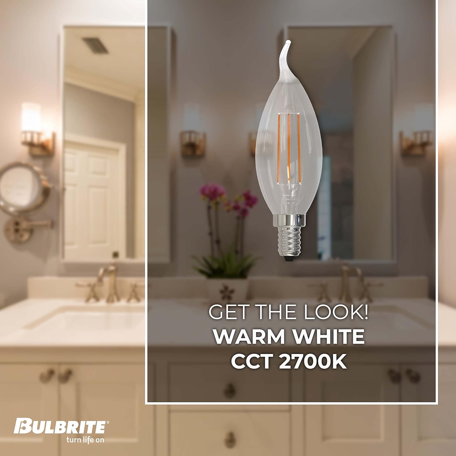 Bulbrite Pack of (4) 4.5 Watt Dimmable Clear Filament CA10 Candelabra (E12) LED Bulb - 350 Lumens, 2700K, and 90 CRI