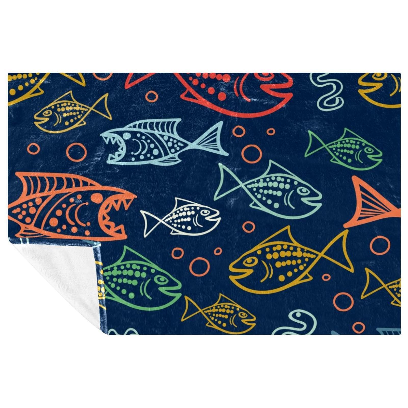 Couverture chaude motif poissons et bulles plaid lit ultra doux
