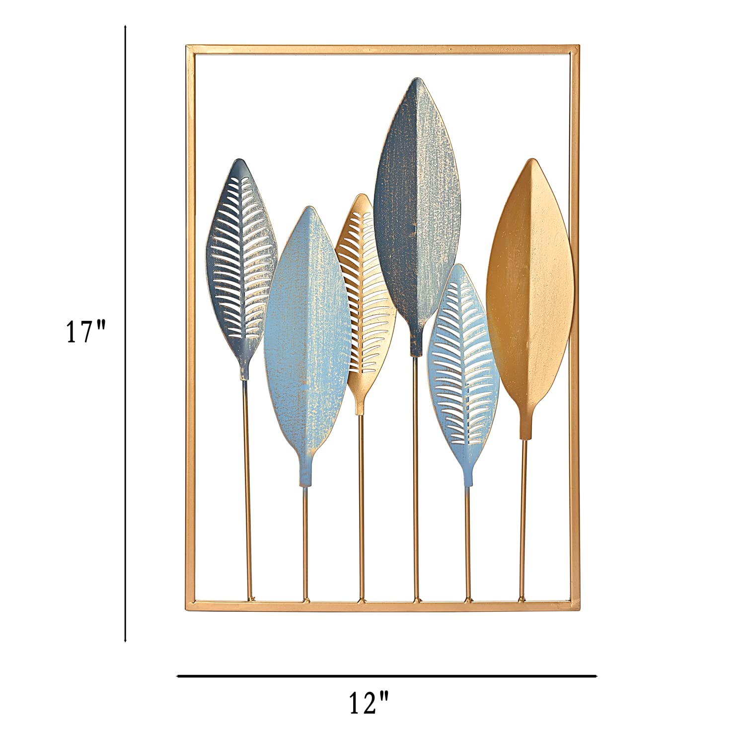 MIXUEBINCE Gold Metal Wall Decor, Golden Leaf Wall Hanging Home Decor with Frame, Wall Art Decoration Sculpture for Living Room, Bedroom, Office, Hotel Decor (Set of Three)