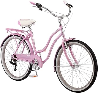 Schwinn Perla Women's Cruiser Bicycle, Featuring 18-Inch Step-Through Steel Frame and 7-Speed Drivetrain with Front and Rear Fenders, Rear Rack, and 26-Inch Wheels, Yellow, Blue and Pink Colors