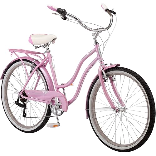 Schwinn Perla Cruiser Bike, 26 Inch Bike for Women and Men, 7-Speed Beach Cruiser Bicycle, Linear Pull Brakes, Comfortable Quilted Seat, Upright Riding Position, Adult Bicycle