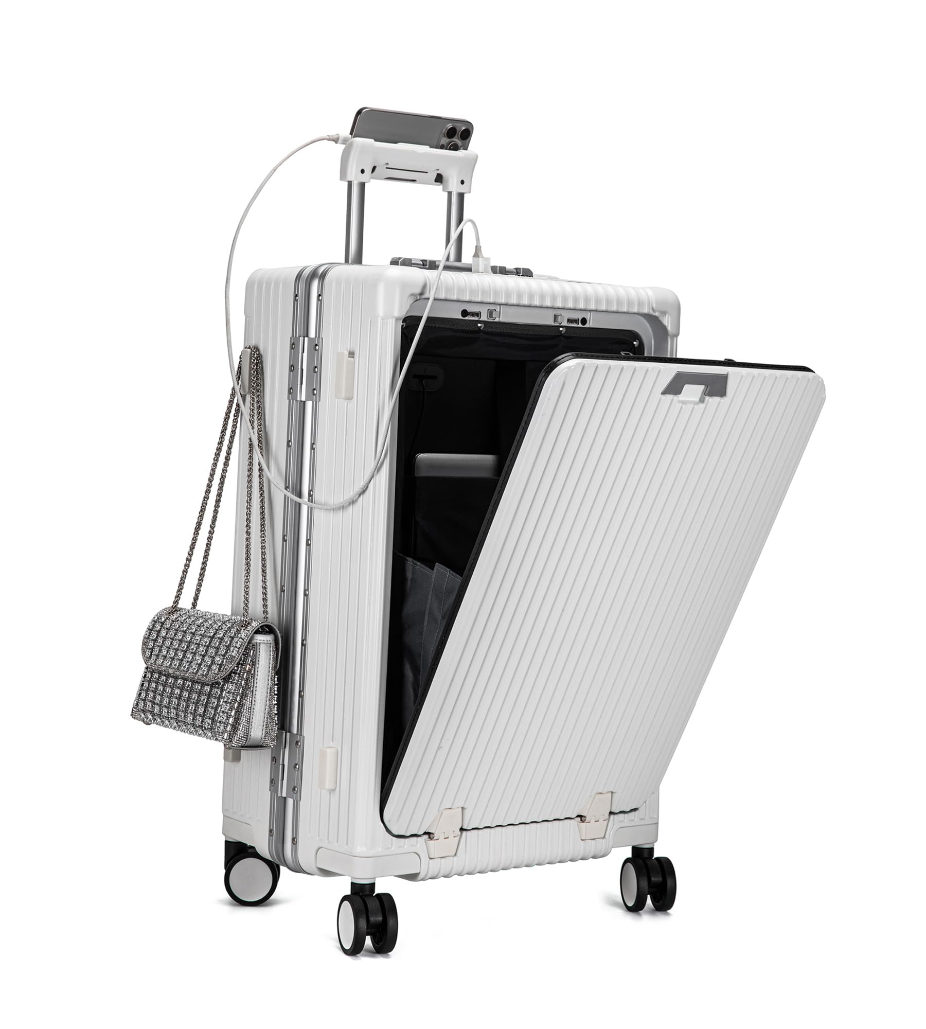 feilario Hardside Expandable Spinner Wheel Luggage, TSA Lock Carry on Suitcase, with Cup Holder & Phone Holder, in 18in/20in/24in Sizes