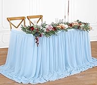Vista 1 de QueenDream Falda de mesa de gasa azul bebé de 6 pies para mesa rectangular, mantel transparente para baby shower, boda, cumpleaños, fiesta temática