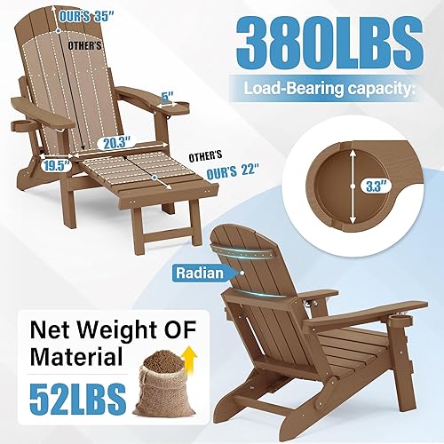 Miniatura 3 de YEFU Silla Adirondack plegable con reposapiés, silla Adirondack ajustable con otomana retráctil y 2 portavasos, sillas Adirondack ajustables de 5