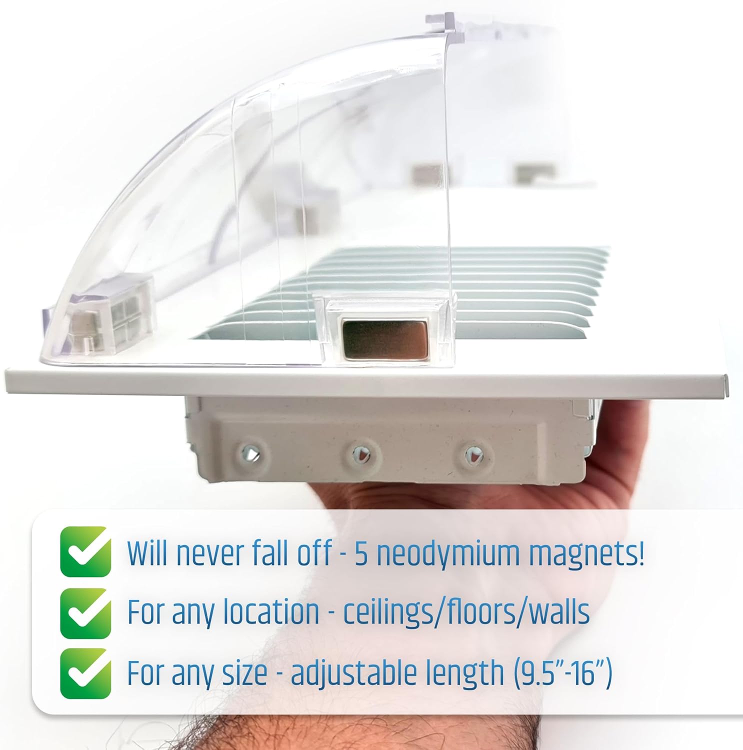 Powerful Magnetic Vent Air & Heat Deflector (2 Pack) for Ceiling, Floor and Wall - Will Never Fall Off - Adjustable from 9.2” to 16” - Super Strong Neodymium Magnets (Upgraded Design) | Patent Pending - Image 9