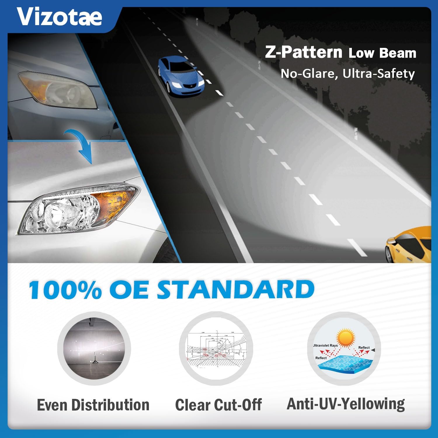 Headlights Assembly for 2006 2007 2008 Toyota RAV4 Halogen Headlamp Replacement, High/Low Beam W/Bulbs, Driver & Passenger Side