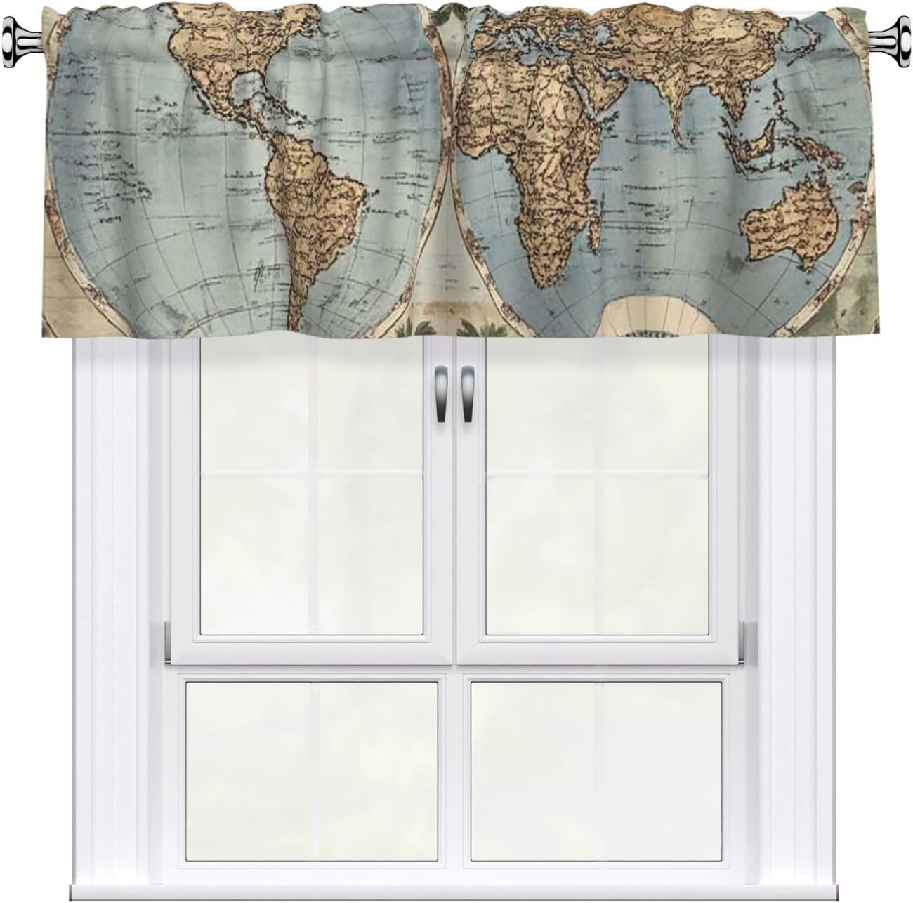 Valances for Windows Privacy Blackout Window Valance Vintage Old World Map Curtain Valance Window Topper for Living Room Thermal Insulated Curtain Topper Valances for Kitchen Cafe Bathroom Laundry