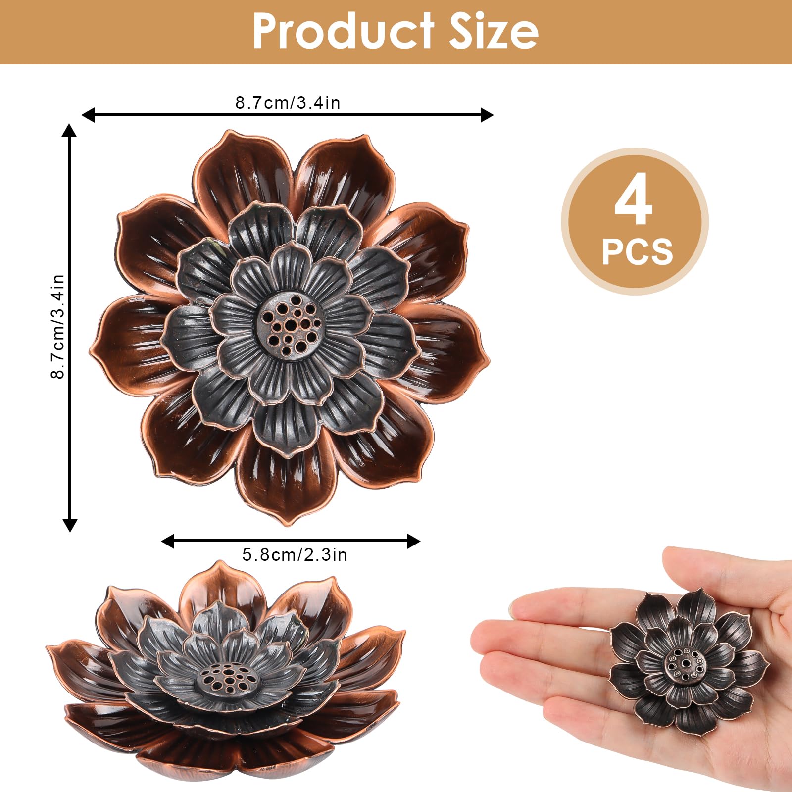 4 Pcs Incense Holder,Lotus Incense Stick Holders Burner Holder Detachable Incense Ash Catcher with 6 Incense Holes for Office Tea House Meditation Yoga SPA Home Fragrance Decor - Image 2