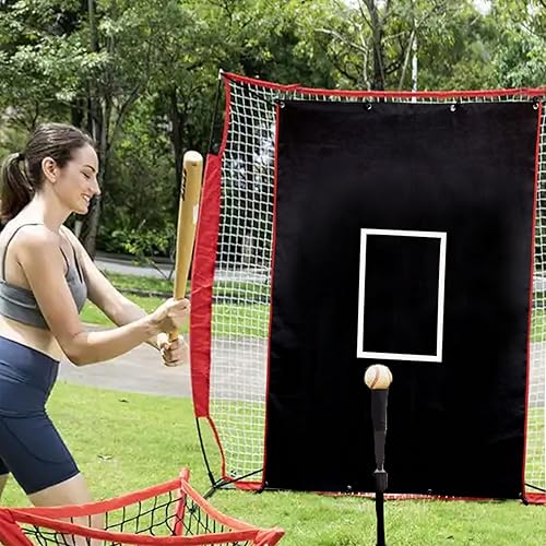 Miniatura 4 de Vaolvpant Backstop de béisbolsóftbol con zona de huelga, fondo de jaula de bateo de vinilo negro y protector de red duradero para instalaciones para