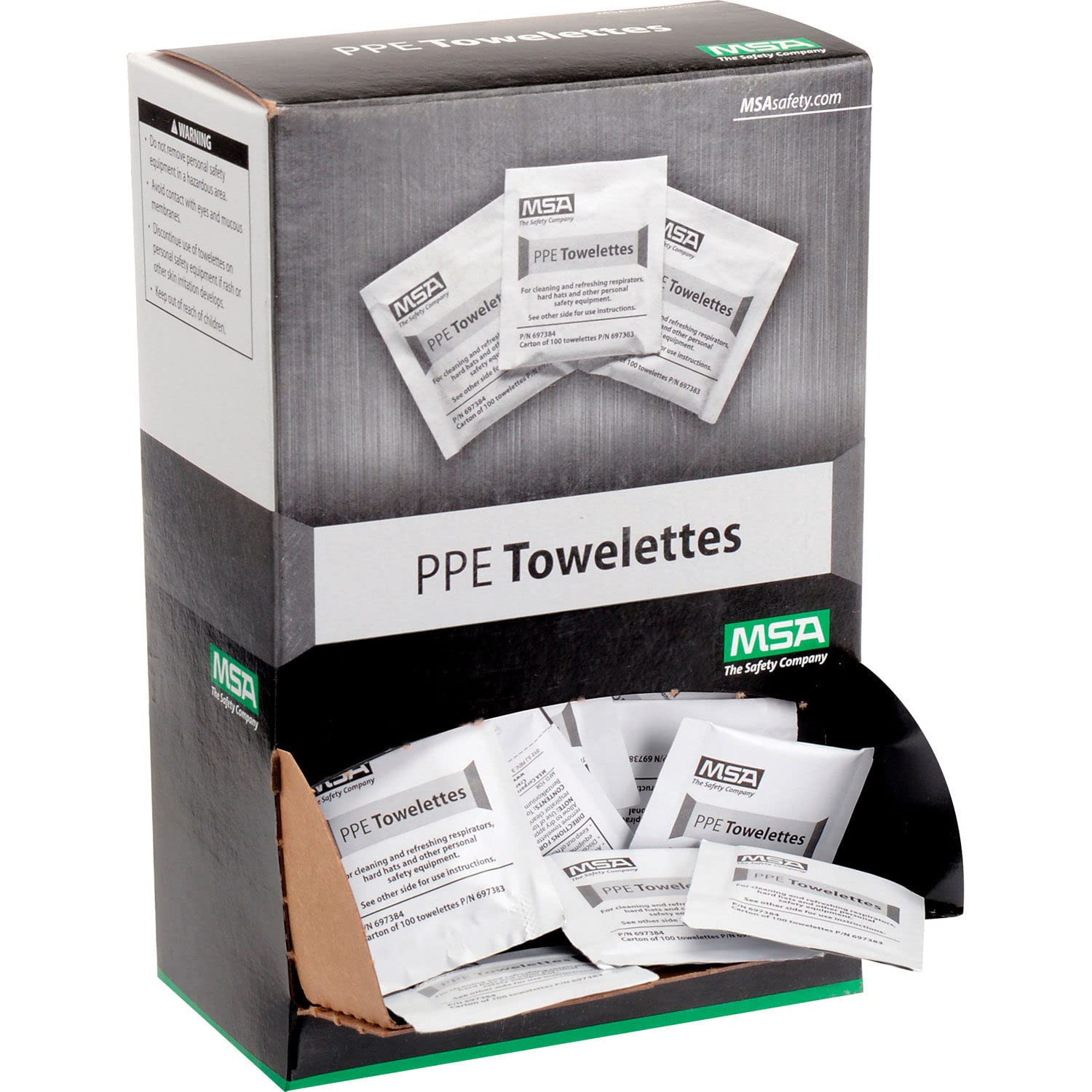 MSA 697383 Personal Safety Equipment Towelettes - Pack of 100 Wipes, Moist Towels for Work Gear, Disposable, Refreshes Tools, Accessories, & Other Safety System Components